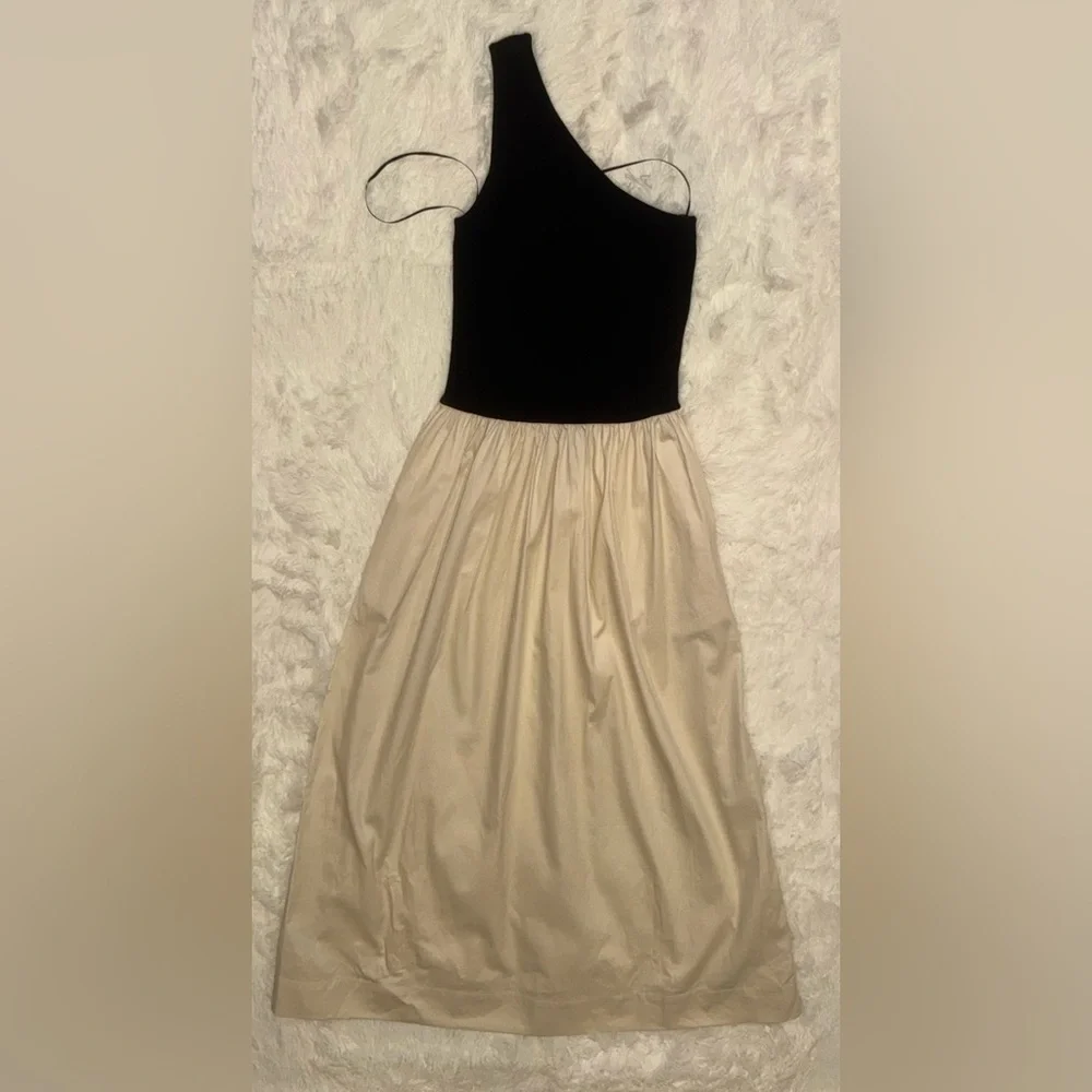 NEW Rails Anita One Shoulder Mix Media Black ivory Midi Dress sz S - Picture 2 of 7
